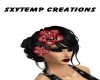 Hair flower pin blk/red