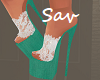 Wht/Green Lace Heels