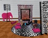 Leopard rug and firep.