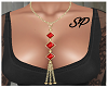 Long Necklace Gold Red