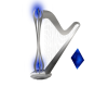 silver and blue harp