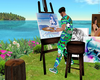 Easel with paintings