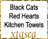 Blk Cats Rd Hearts Towel