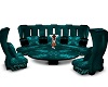 Round Teal Chairs  Couch