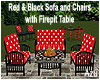 Red & Blk Sofa Set & Pit