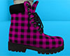 Pink Work Boots Plaid M