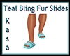 Teal Bling Fur Slides