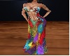 multi feathers gown