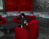 red couch black cusions