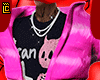 skull tee + pink puffer