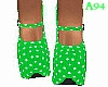 green polka shoes