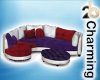 red/purple/white couch