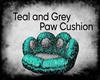 Teal & Grey Paw Cushion