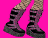 pink plaid/black booties